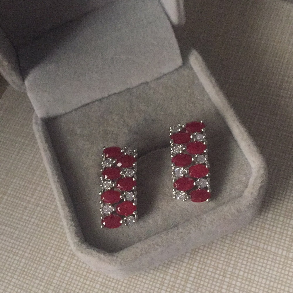 Ruby and Silver Earrings Art deco new Kentshire